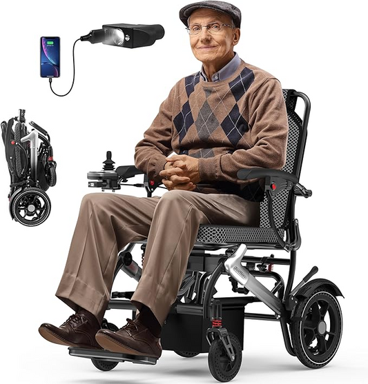 Foldable Adult Electric Power Wheelchair | 500W Brushless Motor, 350lbs Load, Airline Approved, Complete Accessory Package Included