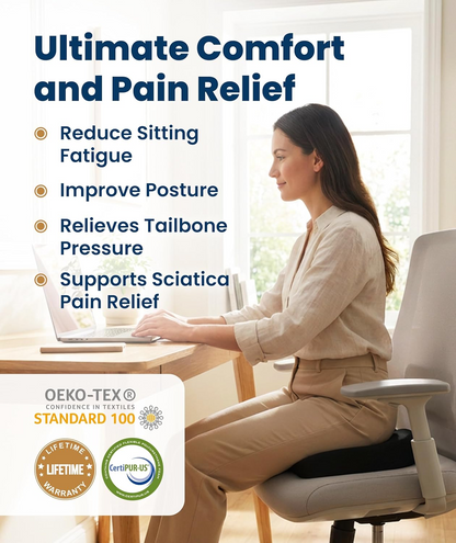 Doctor-Recommended Memory Foam Seat Cushion | Ergonomic Pad Relieves Tailbone & Sciatica for Car & Office
