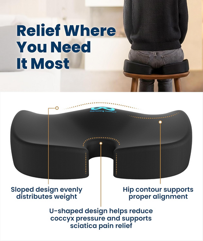 Doctor-Recommended Memory Foam Seat Cushion | Ergonomic Pad Relieves Tailbone & Sciatica for Car & Office