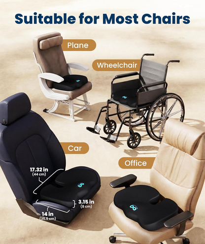 Doctor-Recommended Memory Foam Seat Cushion | Ergonomic Pad Relieves Tailbone & Sciatica for Car & Office