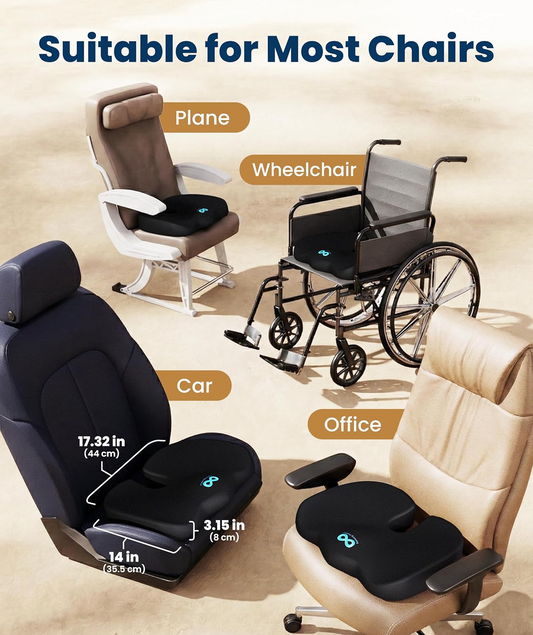 Doctor-Recommended Memory Foam Seat Cushion | Ergonomic Pad Relieves Tailbone & Sciatica for Car & Office