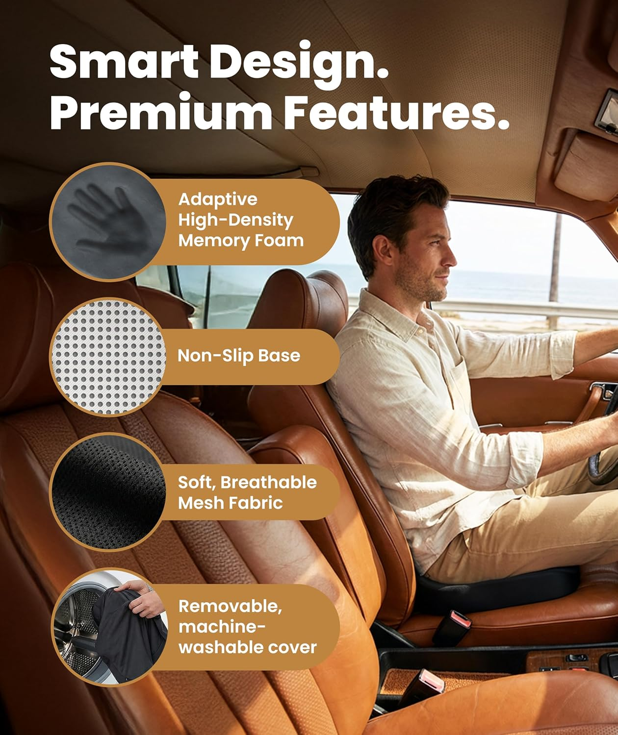 Doctor-Recommended Memory Foam Seat Cushion | Ergonomic Pad Relieves Tailbone & Sciatica for Car & Office